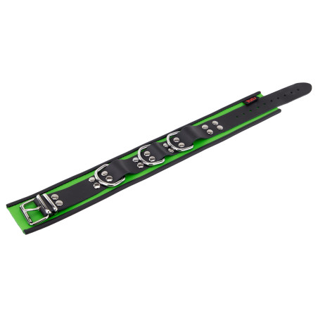 Collier en cuir 3 Anneaux D | Vert-Noir