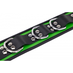 Collier en cuir 3 Anneaux D | Vert-Noir