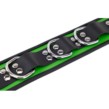 Collier en cuir 3 Anneaux D | Vert-Noir