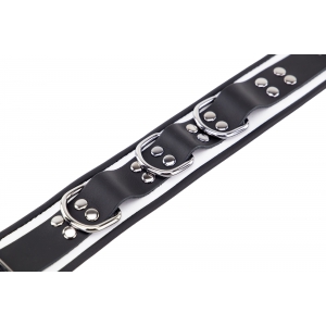 Collier en cuir 3 Anneaux D | Blanc-Noir