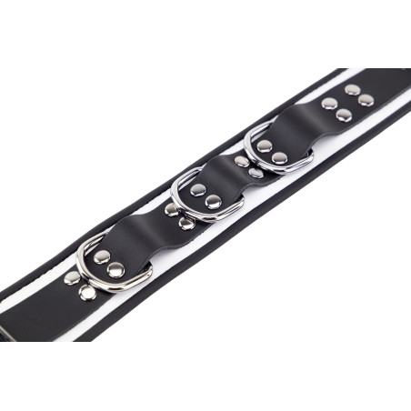 Collier en cuir 3 Anneaux D | Blanc-Noir