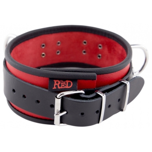 Collier en cuir 3 Anneaux D | Rouge-Noir