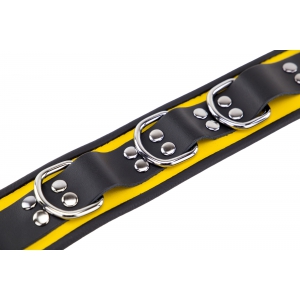 Collier en cuir 3 Anneaux D | Jaune-Noir