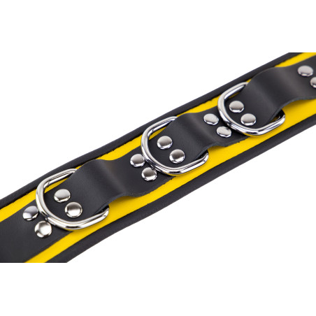 Collier en cuir 3 Anneaux D | Jaune-Noir