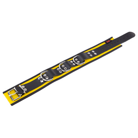 Collier en cuir 3 Anneaux D | Jaune-Noir
