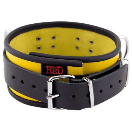 Collier en cuir 3 Anneaux D | Jaune-Noir