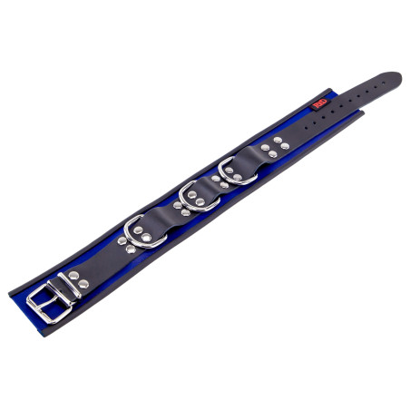 Collier en cuir 3 Anneaux D | Bleu-Noir