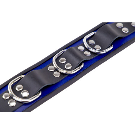 Collier en cuir 3 Anneaux D | Bleu-Noir