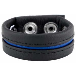 Cockring en cuir 3 Pressions Noir-Bleu