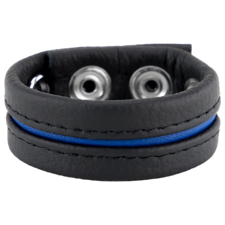 Cockring en cuir 3 Pressions Noir-Bleu