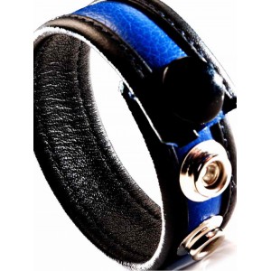 Cockring cuir pour gay avec bande bleue pour le style: érection prolongée avec les 3 pressions