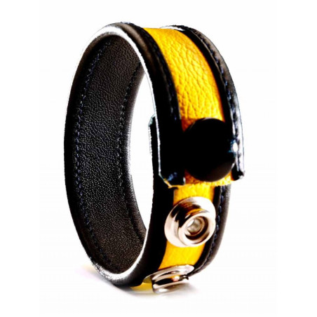 Cockring ajustable avec bande jaune pour originalité et fun: érection tenue et maîtrisée