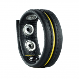 Cockring en cuir 3 Pressions Noir-Jaune 2