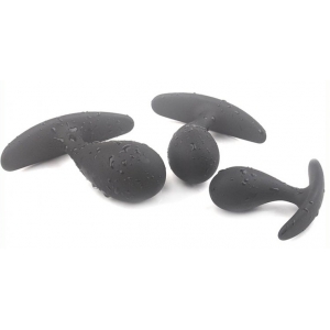 Kit de 3 mini Plugs prostatiques Silicone 11 x 3.5cm Noir