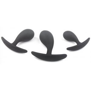 Kit de 3 mini Plugs prostatiques Silicone 11 x 3.5cm Noir