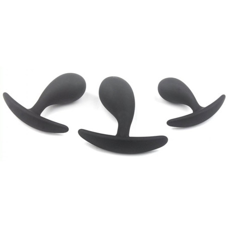 Kit de 3 mini Plugs prostatiques Silicone 11 x 3.5cm Noir