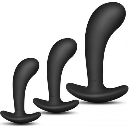 Kit de 3 mini Plugs prostatiques Silicone 11 x 3.5cm Noir