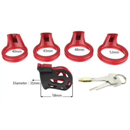 Cage de chasteté JOKER 7.5 x 3cm Rouge-Noir