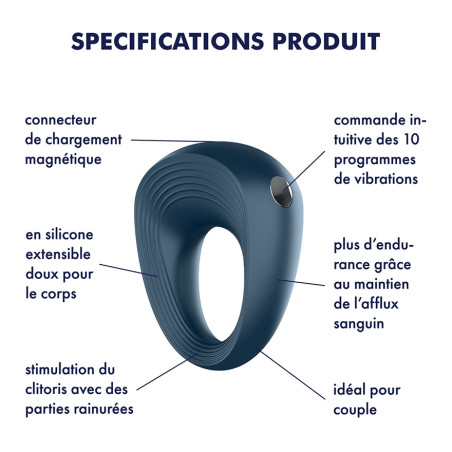 Cockring Vibrant Satisfyer Men Plus de 2.5cm de diamètre