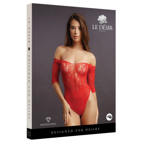 Body ouvert Rhinestone - Rouge