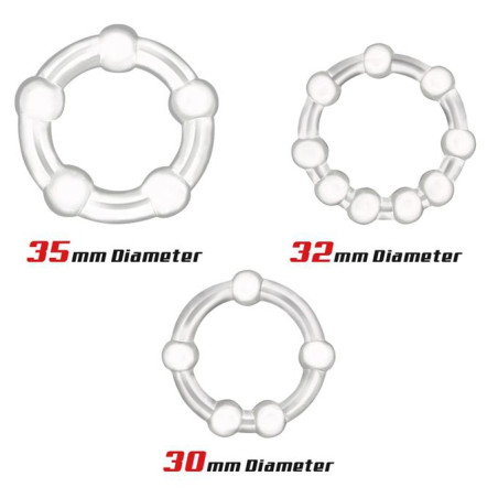 Lot de 3 Mini cockrings souples BEADED SET Transparents