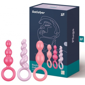 Lot de 3 Plugs Silicone BOOTY CALL Satisfyer 9 x 2.5cm Roses