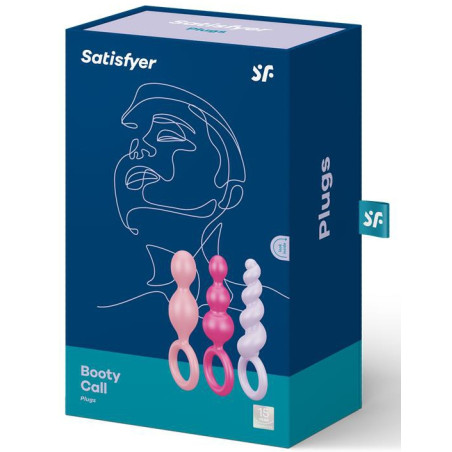 Lot de 3 Plugs Silicone BOOTY CALL Satisfyer 9 x 2.5cm Roses