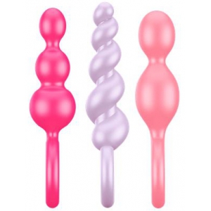 Lot de 3 Plugs Silicone BOOTY CALL Satisfyer 9 x 2.5cm Roses
