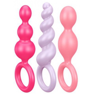 Lot de 3 Plugs Silicone BOOTY CALL Satisfyer 9 x 2.5cm Roses