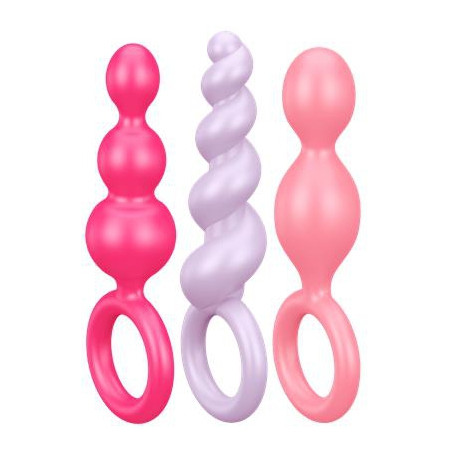 Lot de 3 Plugs Silicone BOOTY CALL Satisfyer 9 x 2.5cm Roses