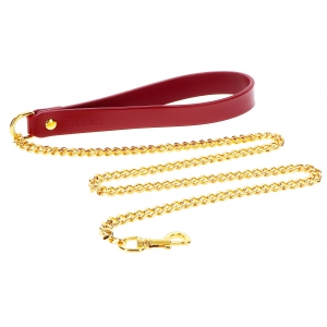 Laisse métal doré TABOOM avec poignée rouge 75cm