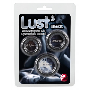 Lot de 3 cockrings silicone LUST Noirs