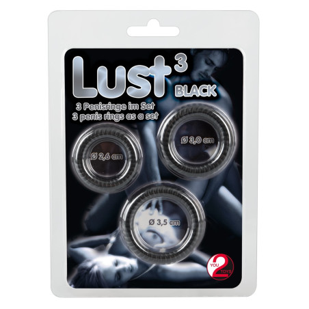 Lot de 3 cockrings silicone LUST Noirs