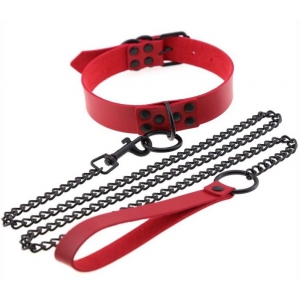 Collier-Laisse PUNK Rouge