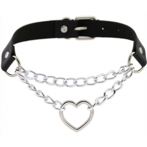 Metal Heart Collar With Chain BLACK