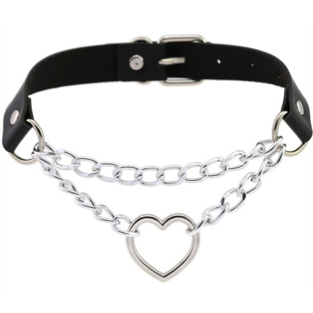 Metal Heart Collar With Chain BLACK