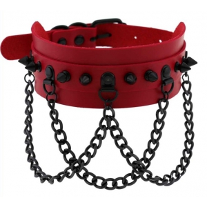 Collier à pointes PIKY Rouge-Noir