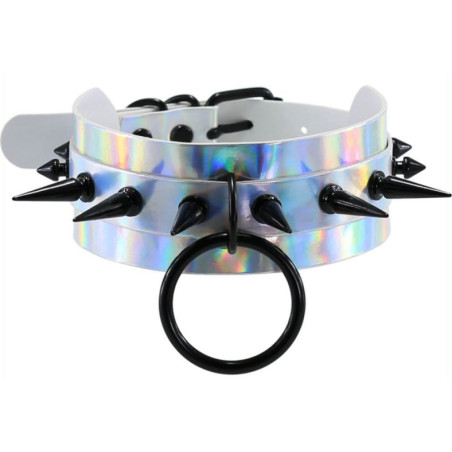 Collier à pointes STROBO LASER Argenté-Noir