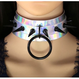 Collier à pointes STROBO LASER Argenté-Noir 2