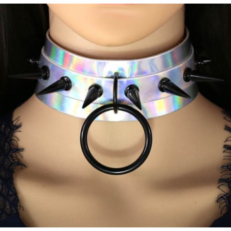 Collier à pointes STROBO LASER Argenté-Noir
