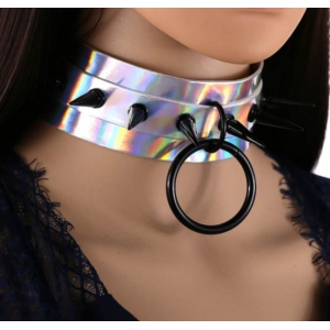 Collier à pointes STROBO LASER Argenté-Noir