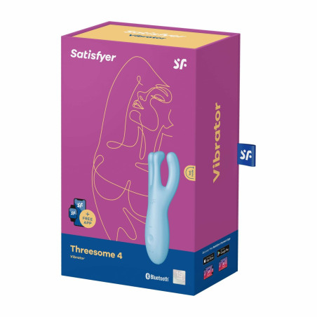 Stimulateur de clitoris connecté THREESOME 4 Satisfyer 14cm Turquoise