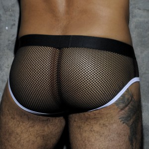 Sous vetement homme sexy Fetish Mesh Brief Blanc