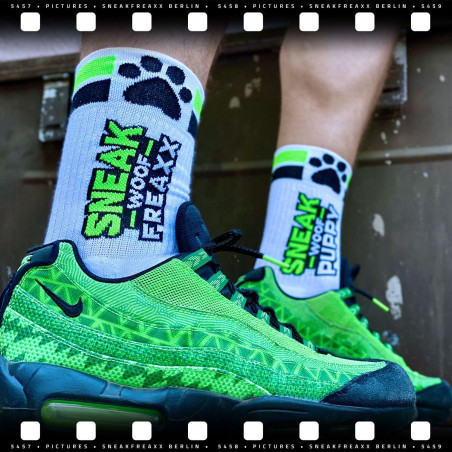Chaussettes SNEAKFREAXX PUPPY NEON Blanc-Vert