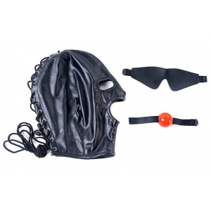 Cagoule SM avec Bâillon et masque SUBFULL Noire