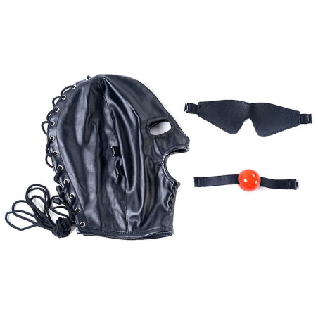 Cagoule SM avec Bâillon et masque SUBFULL Noire