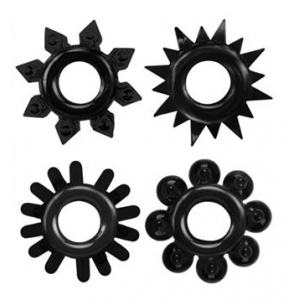 Lot de 4 Cockrings souples RING STARS Noirs