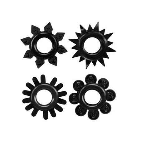 Lot de 4 Cockrings souples RING STARS Noirs