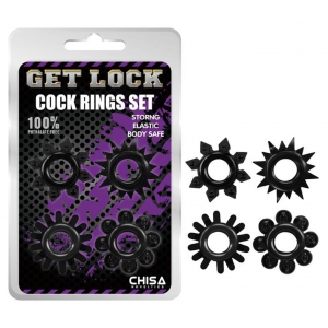 Lot de 4 Cockrings souples RING STARS Noirs