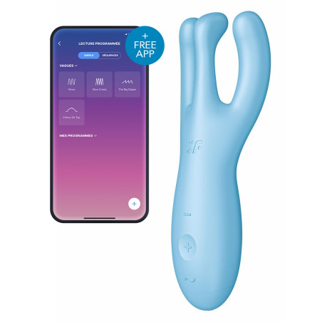 Stimulateur de clitoris connecté THREESOME 4 Satisfyer 14cm Turquoise